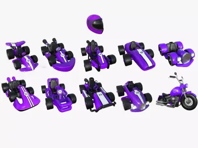 10 Cartoon Karts Purple Collection - Vehicle Racing Design 3D Model Pack