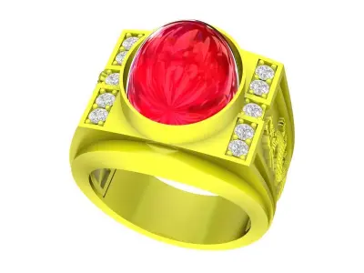 Luxury Oval Ruby and Diamond Men Ring 3D Model 5405 3D print model