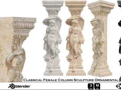 Classical Female Column Sculpture Ornamental Low-poly 3D model