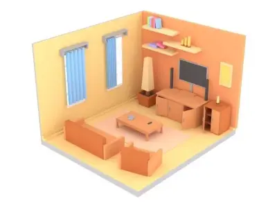 Low-poly Cartoon Livingroom Pack Free low-poly 3D model