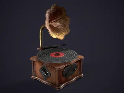 Vintage Gramophone Low-poly 3D model
