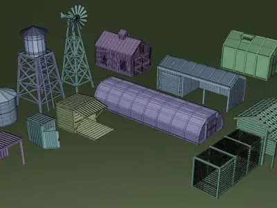 Low poly Farm Set buildings 3D model