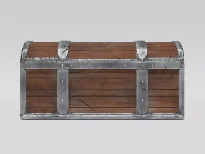 A wooden chest with metallic reinforcements and a sturdy design Free 3D model