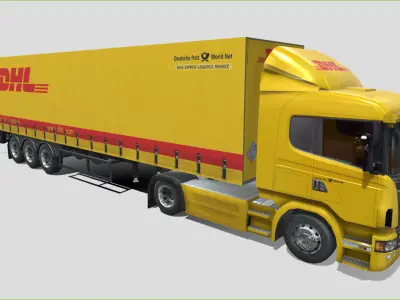 Truck with trailer DHL Livery Low-poly 3D model
