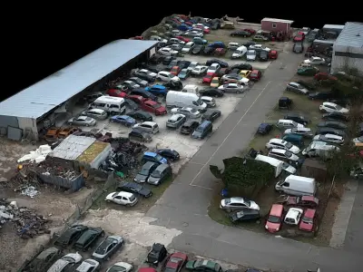 abandoned cars wreckage terrain  drone scan 3D model