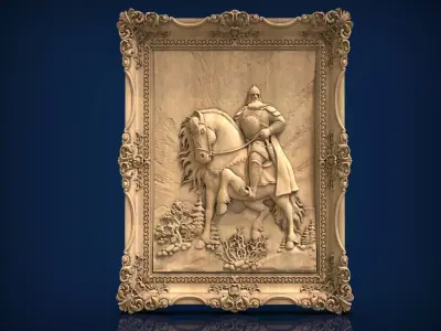 Carved panel painting STL 3D model 2