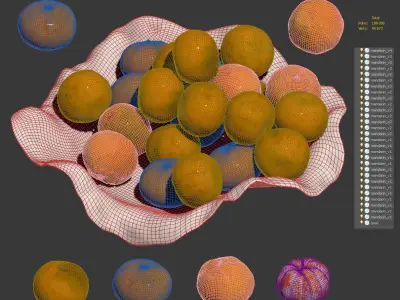 Tangerines in a clay bowl Low-poly 3D model