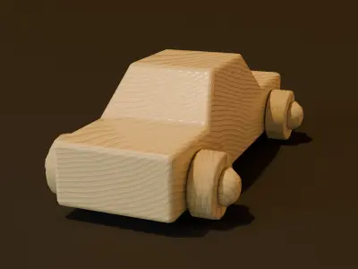Wooden Toy Car Low-poly 3D model