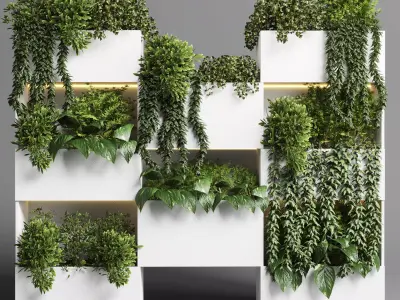 Collection Indoor plant-plant stand concrete vase 05 Low-poly 3D model