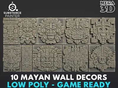 10 Low poly Mayan Temple Wall Decor 231206 Low-poly 3D model