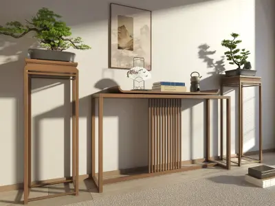 Chinese table and chair Low-poly 3D model