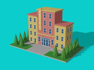 Beautiful Low Poly Hotel Low-poly 3D model