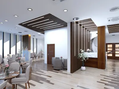 Restaurant interior Scene 3D model Low-poly 3D model