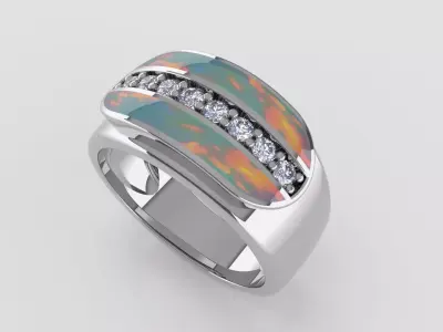 Luxury Ring Opal Inlay and Diamond Channel Set 3D Model 3D print model