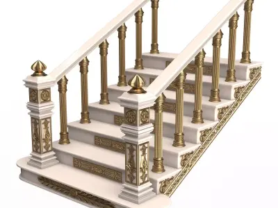 Carved Stair 05 White Low-poly 3D model