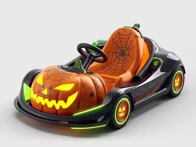 Jack O Lantern Racing Kart 3D Model Spooky Speed Racer Low-poly 3D model