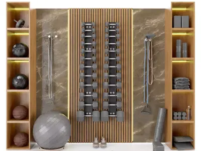 Home Gym Yoga Fitness Decoration Fitness Gray Set 053  3D model