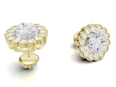 Flower-Inspired Diamond Earrings with Diamond  Cluster  3D print model