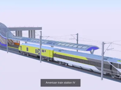 Stations with american train III 3D Model Collection