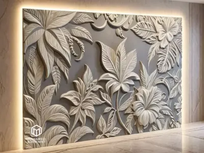 modern floral panel wall decor set relief stl mural CNC 303  3D model