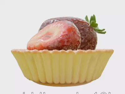 Realistic Strawberry Tart with Golden Crust Low-poly 3D model