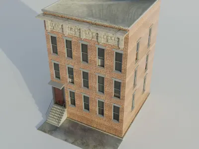 Building brick with stairs and windows 3D model