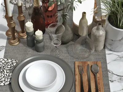 Tableware set 150 Low-poly 3D model