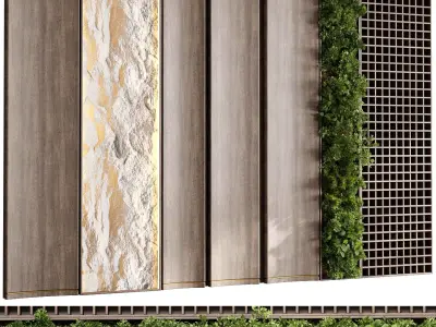 Decorative wood panels Vertical Wall Garden With Wooden frame 01 3D model