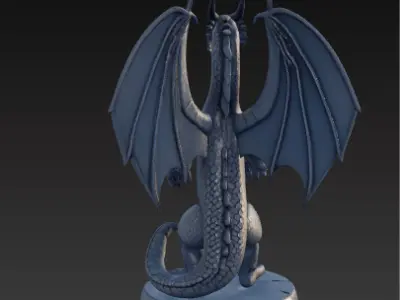 Ancient Dragon Statue  Obsidian Temple Guardian Low-poly 3D model