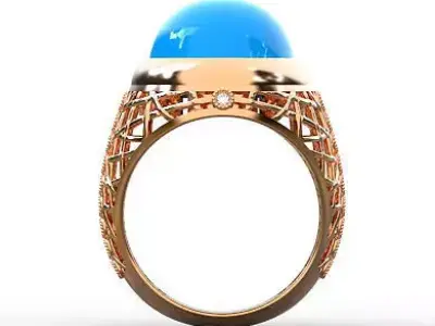 Oval cabachon gems ring fusion modern plastering german ring 3D print model