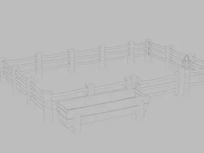 Wooden Fence Trough Gate and Bucket Low-poly 3D model