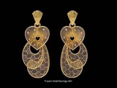 Fusion Gold Earrings EAA Collection 3D Model Pack