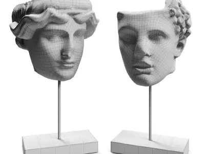 Hercules and Orpheus heads SCULPTURE Low-poly 3D model