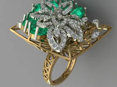 Emearld Pears with Daimonds on leaves 3D printable Ring 3D print model