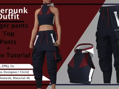 Cyberpunk Tech wear Outfit PLUS Video Tutorial 3D model