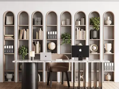 Workplace wooden Shelves Decorative Low-poly 3D model