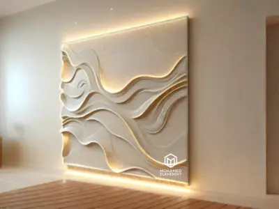 modern panel wall decor set wall relief mural CNC 98 3D model