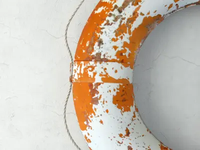 Large Vintage Nautical Orange and White Life Preserver 3D model