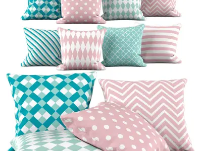 Pillow set 25 Mint and pink 3D model