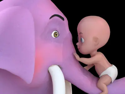 Elephant and baby 3D model