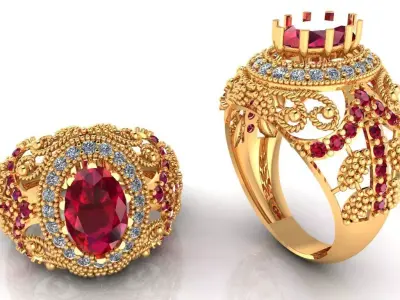 Women Ring 81 indian style oval cut diamond ring for women 3D print model