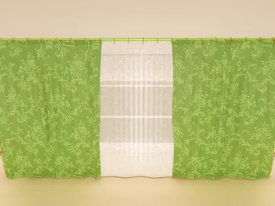 Curtain set window with grass 3D model