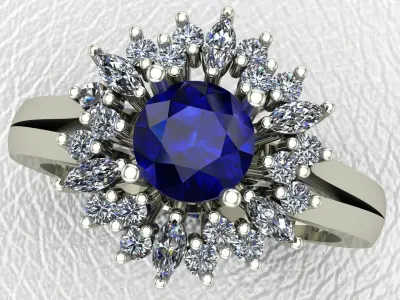 Round Sapphire Engagement ring 3D model 3D print model  3D print model