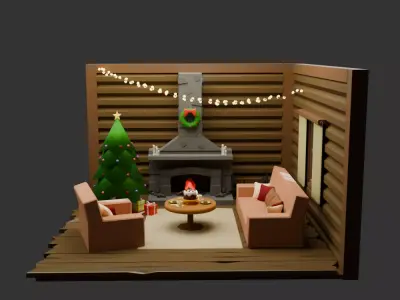 Christmas Fireplace  Low-poly 3D model
