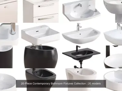 20-Piece Contemporary Bathroom Fixtures Collection 3D Model Pack