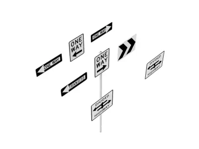 Road Sign US R6 Series One Way And Divided Highway 3D model