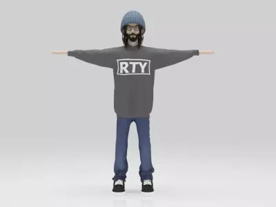 Character Tony Alva skate boarding word Rigged  Low-poly 3D model