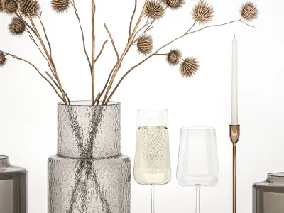 Bouquet Of Dry Thorns In A Glass Vase For Decor 3D model