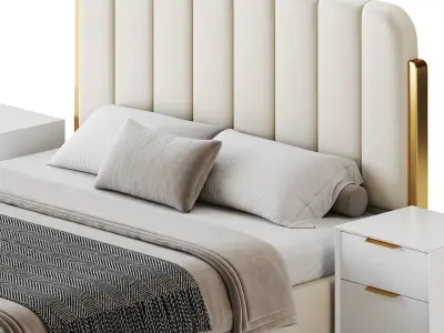 Upholstered Headboard Bed Frame Modern Panel Bed I 3D model