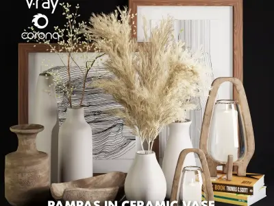 3dasset pampas in ceramic vase 3D model